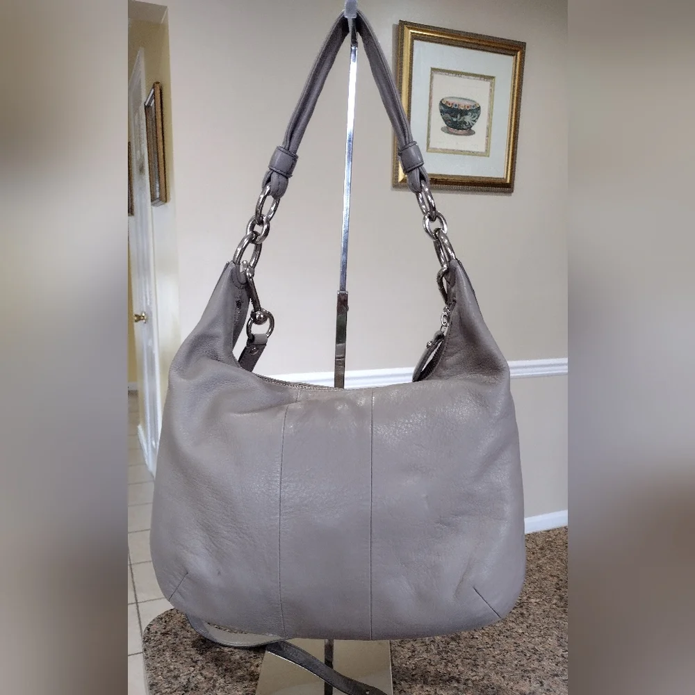 Coach Kristin leather Hobo Shoulder Bag Crossbody Light Grey
